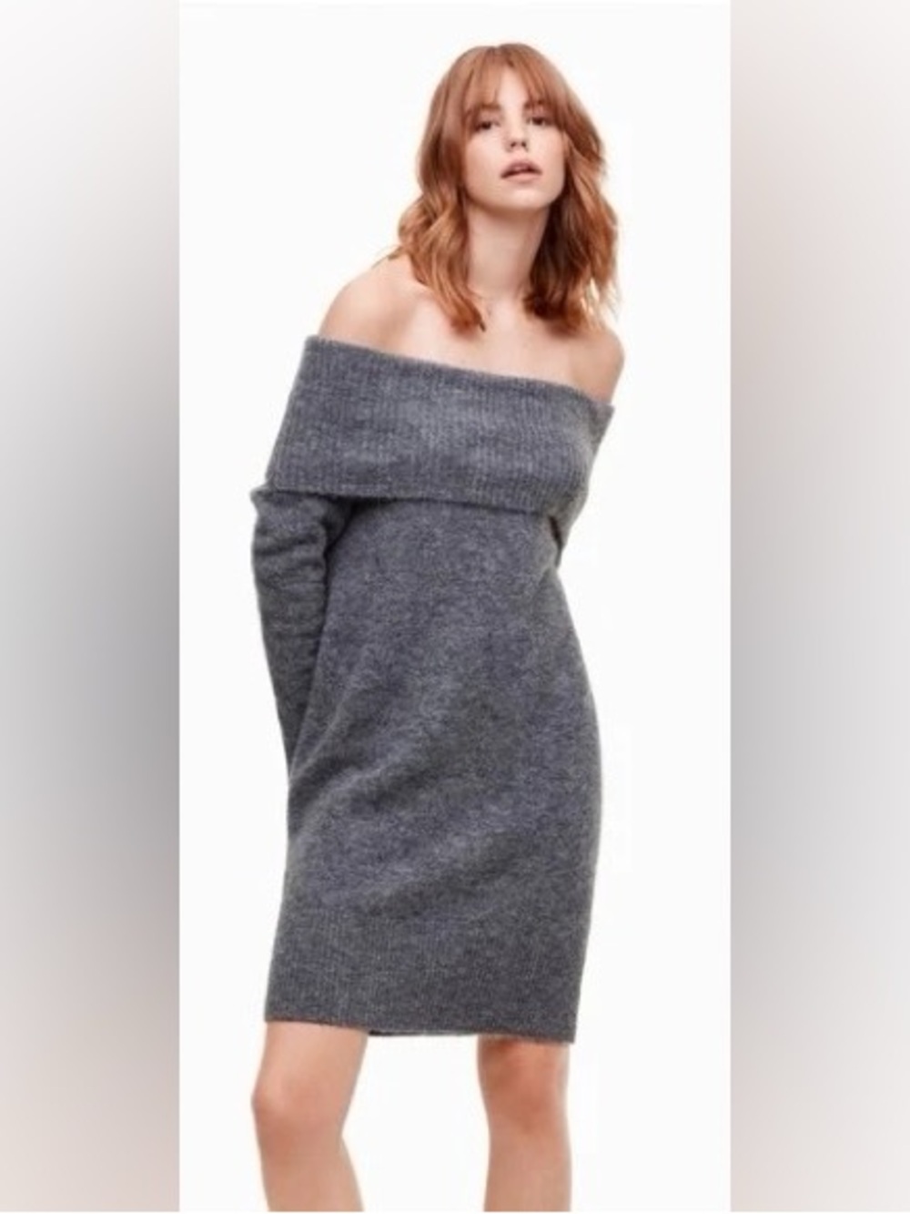 Off-the-Shoulder Gray Knit Sweater Dress (New without tags)